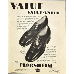 The Florsheim Shoe Co. "Value: Day of the Man who Cares" Vintage Print Ad 1931